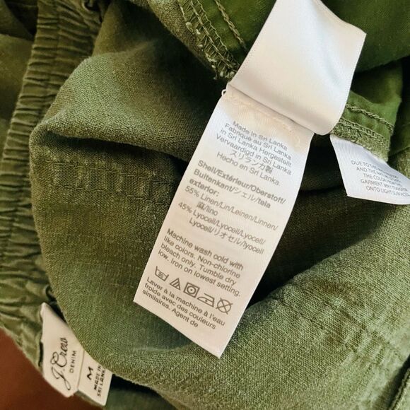 J Crew Denim olive green linen blend elastic waist drawstring crop pants size M. - Picture 6 of 6